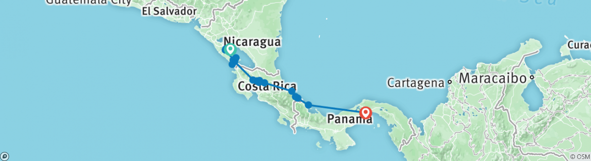 Map of Cycle Nicaragua, Costa Rica & Panama