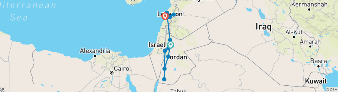 Image of a map showing the route of the tour