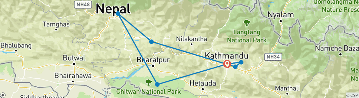 Foto van een kaart met de route van de rondreis