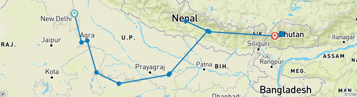 Karte mit der Reiseroute