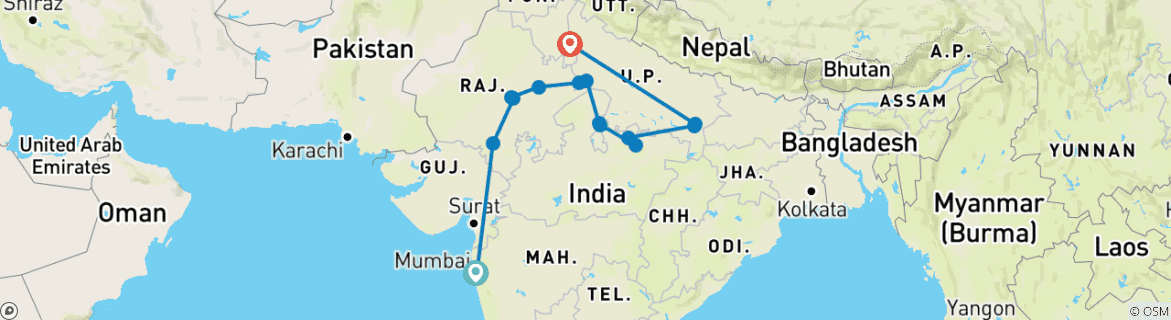 Foto van een kaart met de route van de rondreis