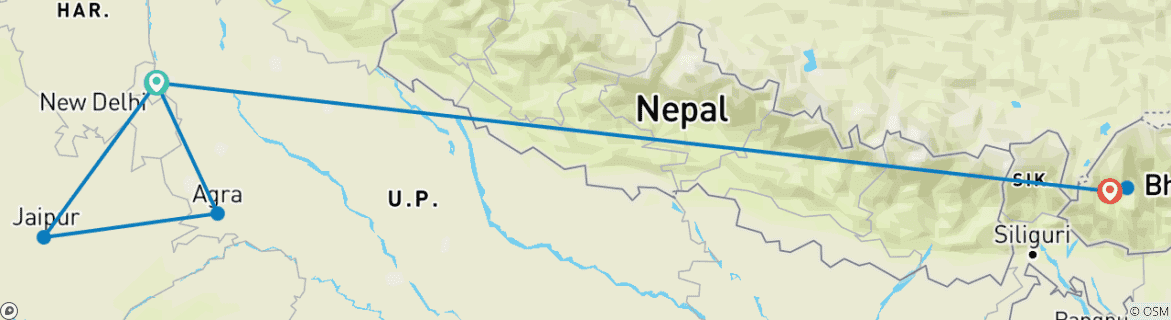 Foto van een kaart met de route van de rondreis