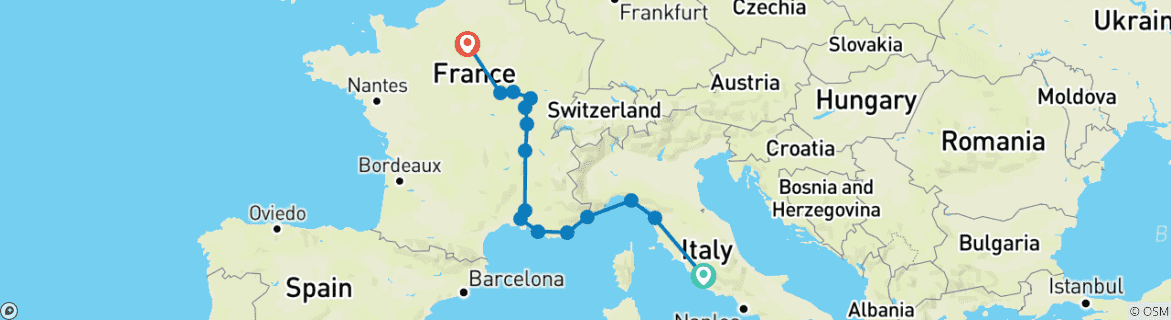 Image d'une carte montrant l'itinéraire du circuit