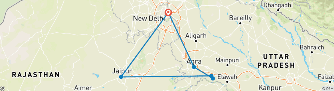 Image d'une carte montrant l'itinéraire du circuit