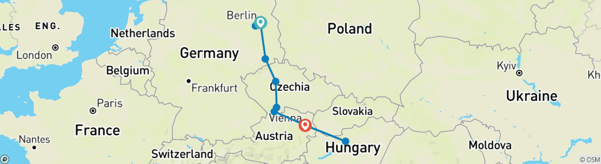 Image of a map showing the route of the tour