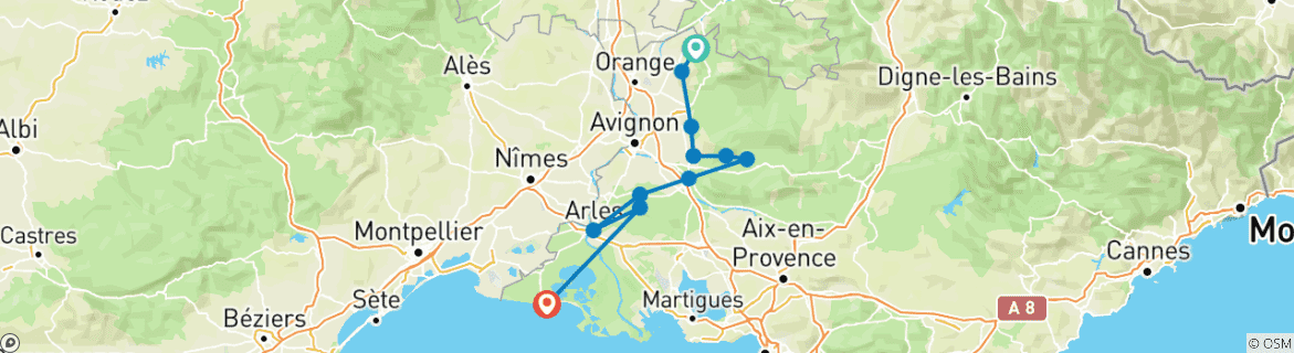 Foto van een kaart met de route van de rondreis