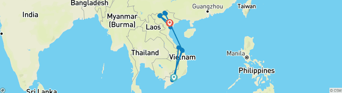 Image d'une carte montrant l'itinéraire du circuit