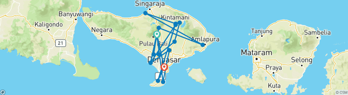 Carte du circuit De Bali à Ubud - 13 jours