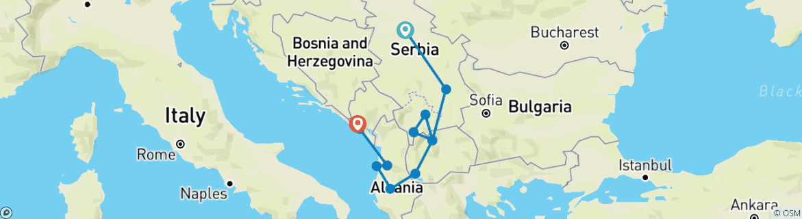 Image d'une carte montrant l'itinéraire du circuit