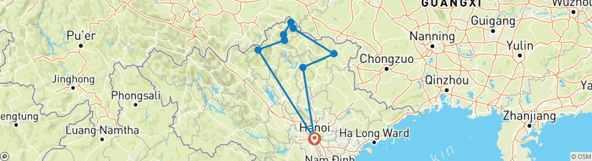 Image d'une carte montrant l'itinéraire du circuit