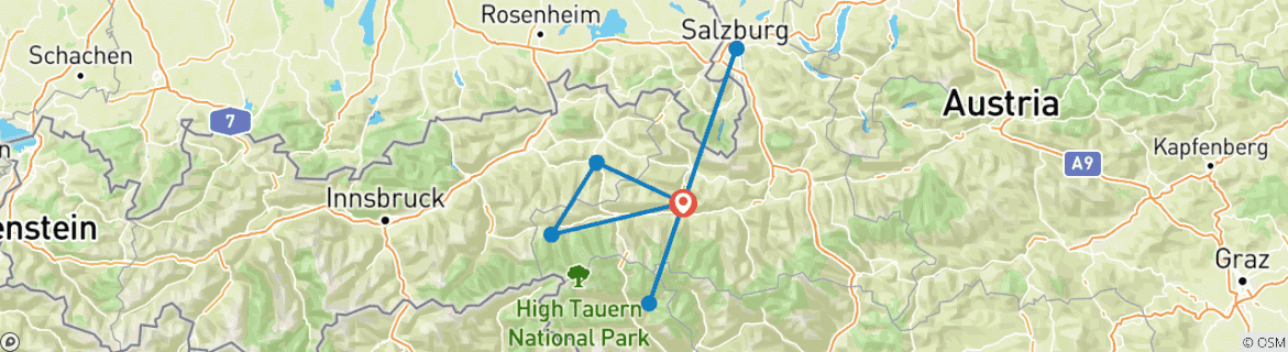 Image d'une carte montrant l'itinéraire du circuit