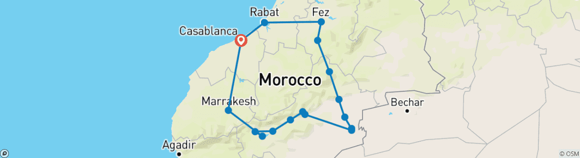 Image d'une carte montrant l'itinéraire du circuit