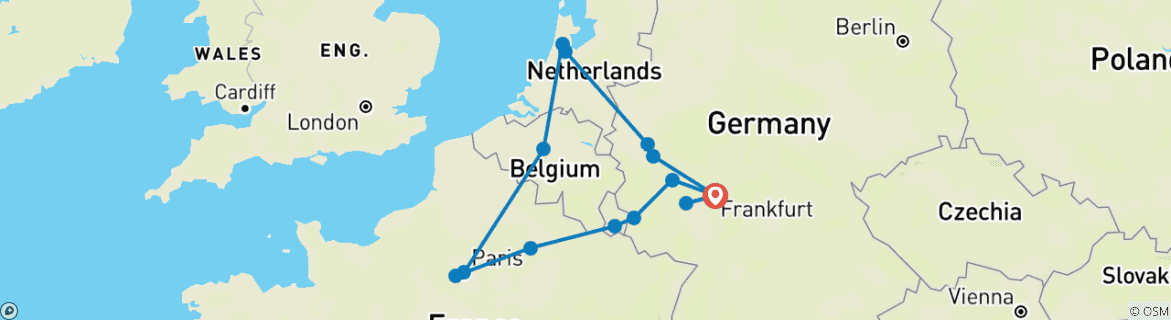 Carte du circuit Circuit de 7 jours des Saveurs de l'Europe de l'Ouest à Paris, Amsterdam, Bruxelles et plus encore !