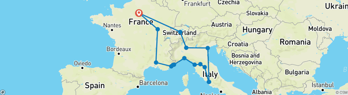 Image d'une carte montrant l'itinéraire du circuit