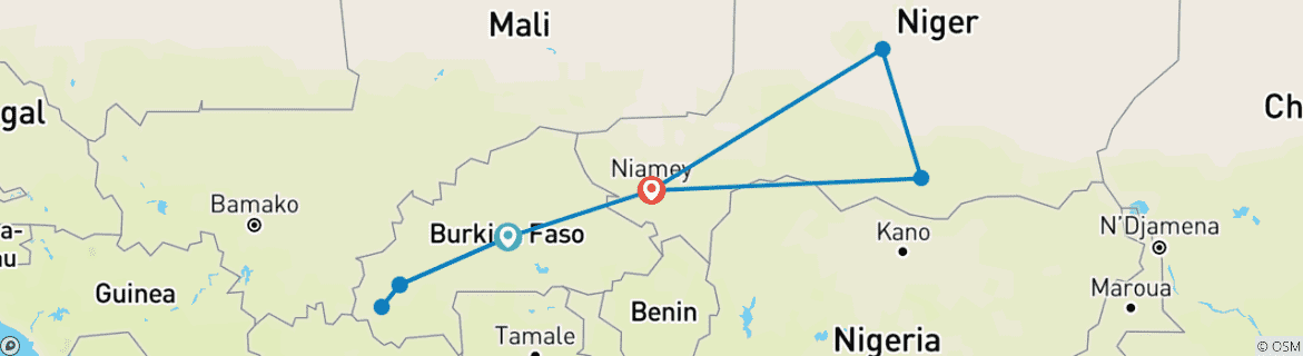 Image d'une carte montrant l'itinéraire du circuit