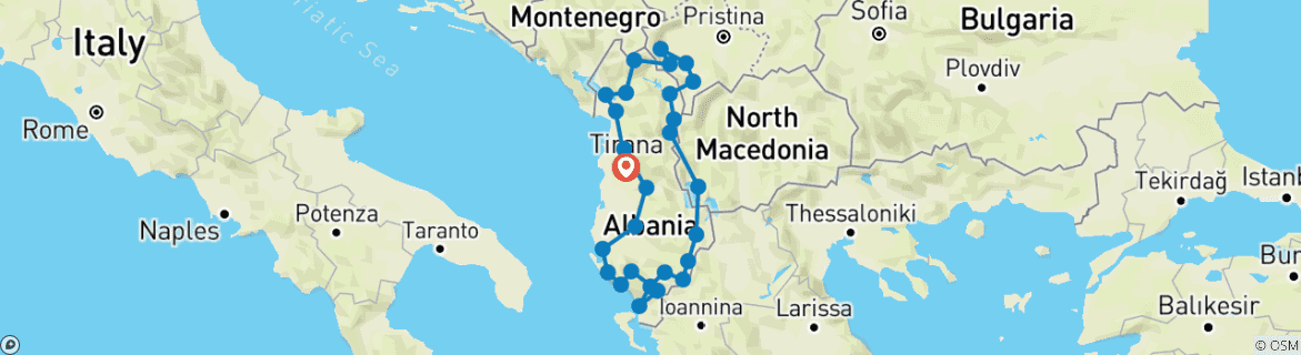 Image d'une carte montrant l'itinéraire du circuit