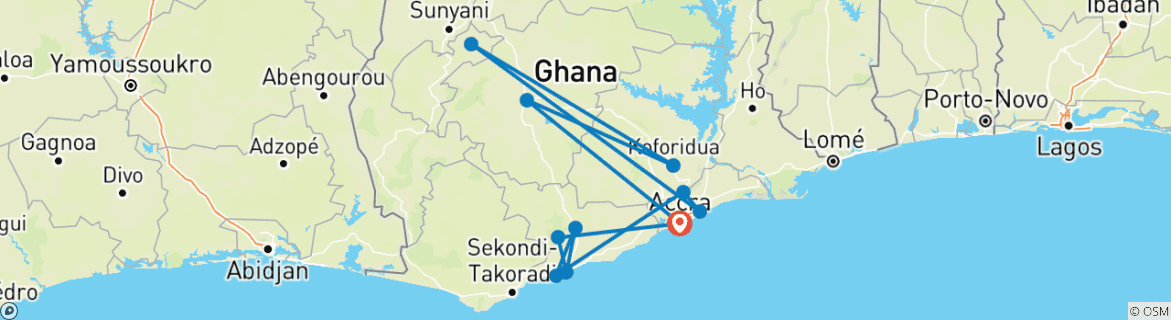 Image d'une carte montrant l'itinéraire du circuit