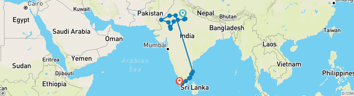 Image d'une carte montrant l'itinéraire du circuit