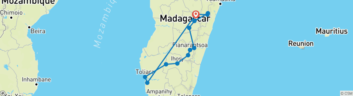 Foto van een kaart met de route van de rondreis