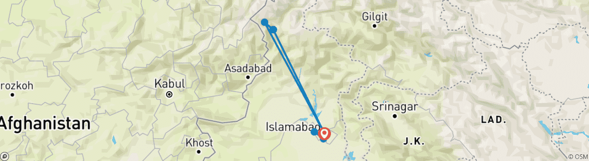 Image d'une carte montrant l'itinéraire du circuit