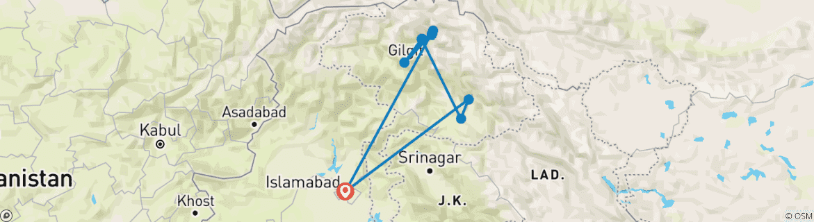 Image d'une carte montrant l'itinéraire du circuit