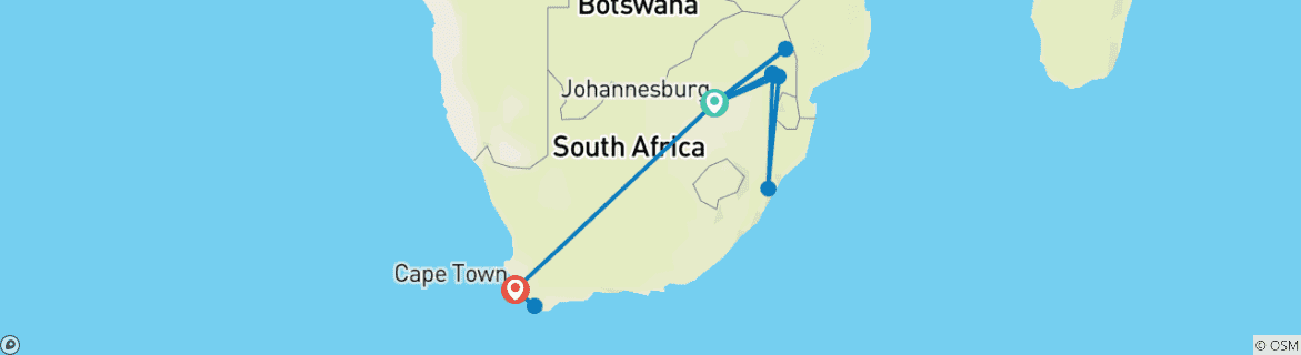 Image of a map showing the route of the tour