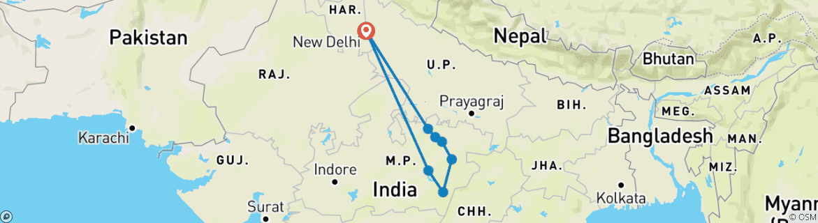 Foto van een kaart met de route van de rondreis