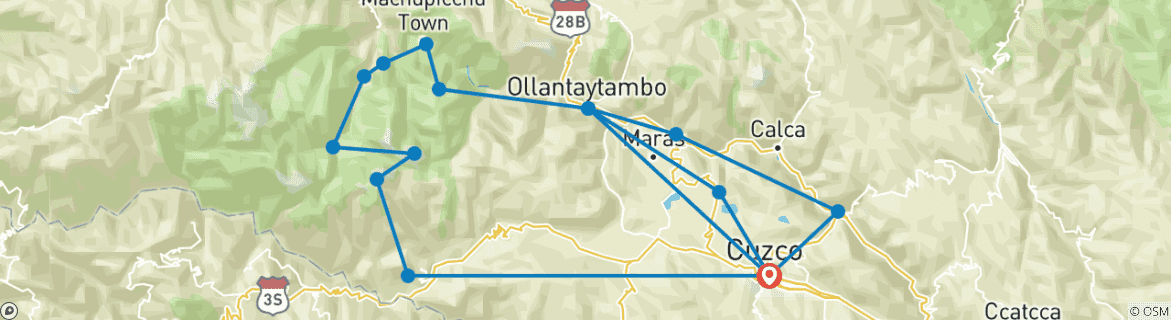 Foto van een kaart met de route van de rondreis