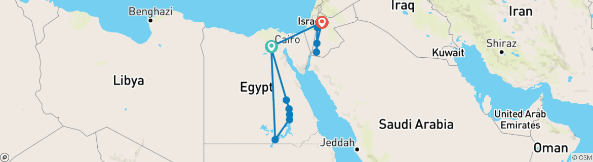 Foto van een kaart met de route van de rondreis