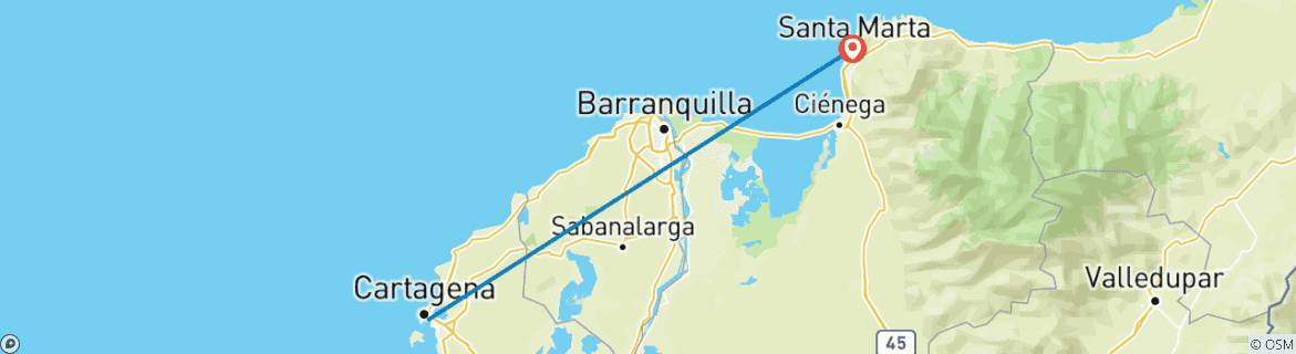 Carte du circuit Rêves caribéens : De la ville fortifiée au paradis de Tayrona