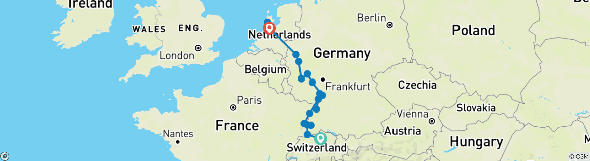 Image d'une carte montrant l'itinéraire du circuit