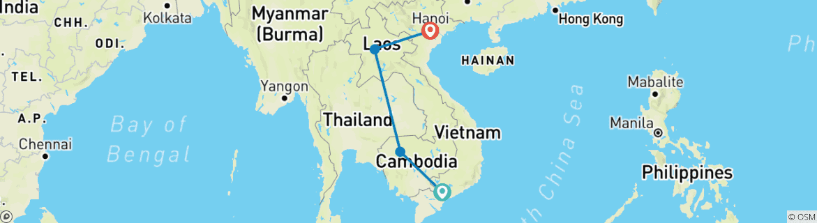 Image d'une carte montrant l'itinéraire du circuit