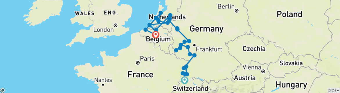 Foto van een kaart met de route van de rondreis