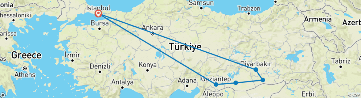 Image d'une carte montrant l'itinéraire du circuit