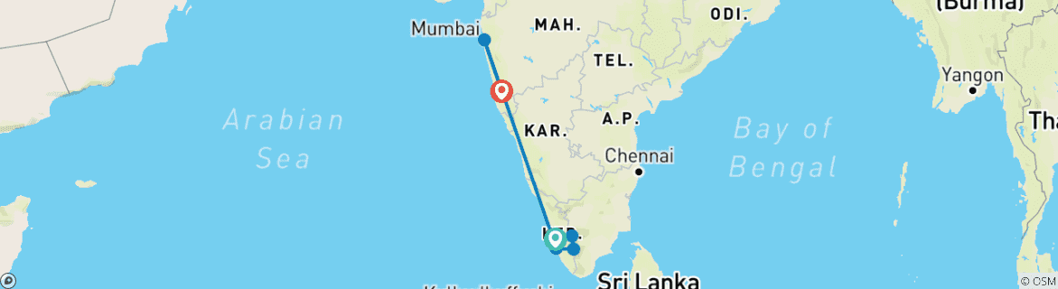 Image of a map showing the route of the tour