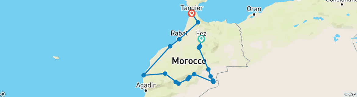 Karte mit der Reiseroute