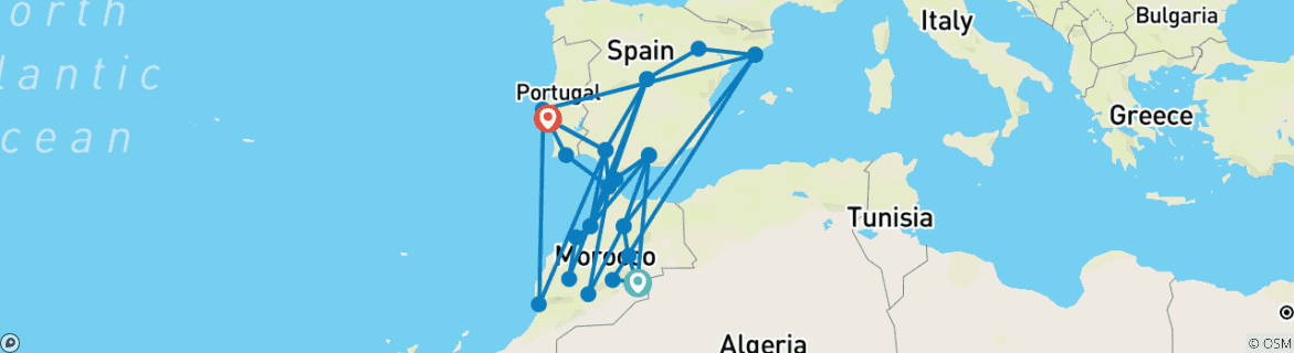 Image d'une carte montrant l'itinéraire du circuit
