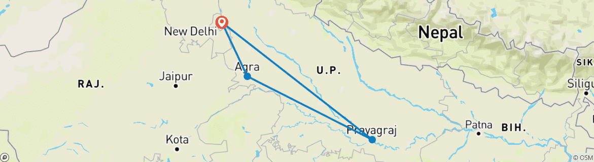 Mapa de Explora el Expreso Dorado del Patrimonio de Agra y Benarés 3/2 Días Desde Delhi