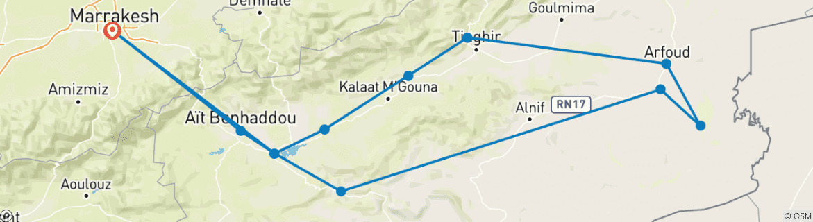 Image d'une carte montrant l'itinéraire du circuit