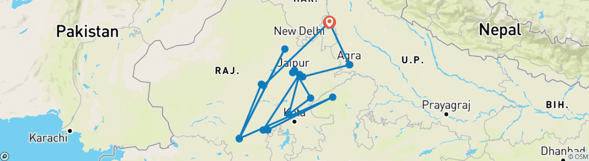 Image d'une carte montrant l'itinéraire du circuit