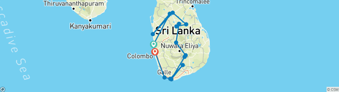 Image d'une carte montrant l'itinéraire du circuit