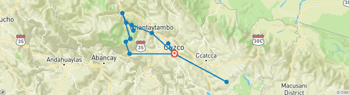 Foto van een kaart met de route van de rondreis