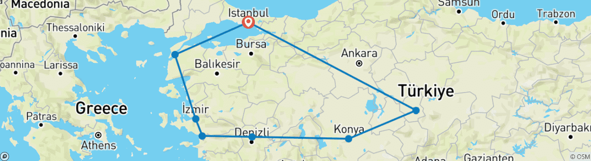 Image d'une carte montrant l'itinéraire du circuit