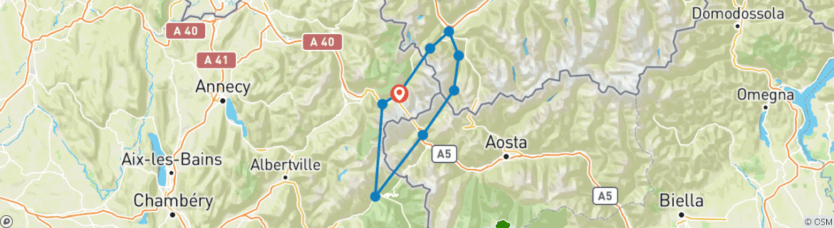 Mapa de Circuito del Mont Blanc en campamento