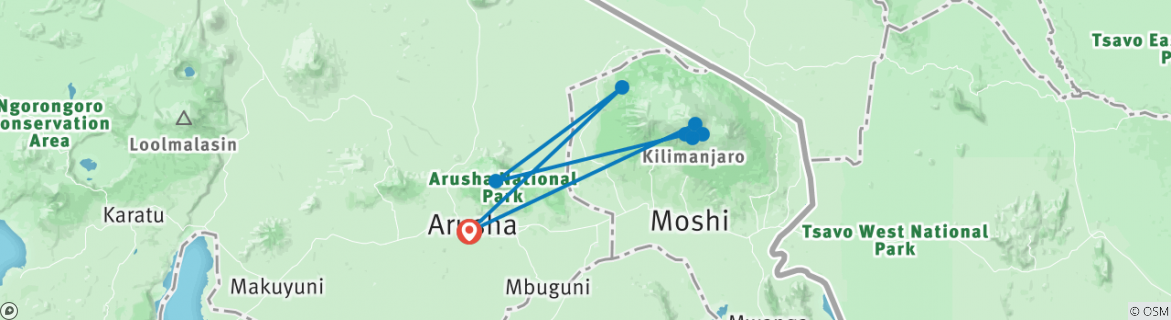 Map of Kilimanjaro Climb - Lemosho Route