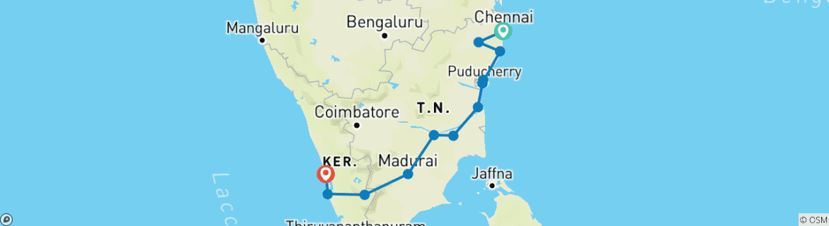 Image d'une carte montrant l'itinéraire du circuit