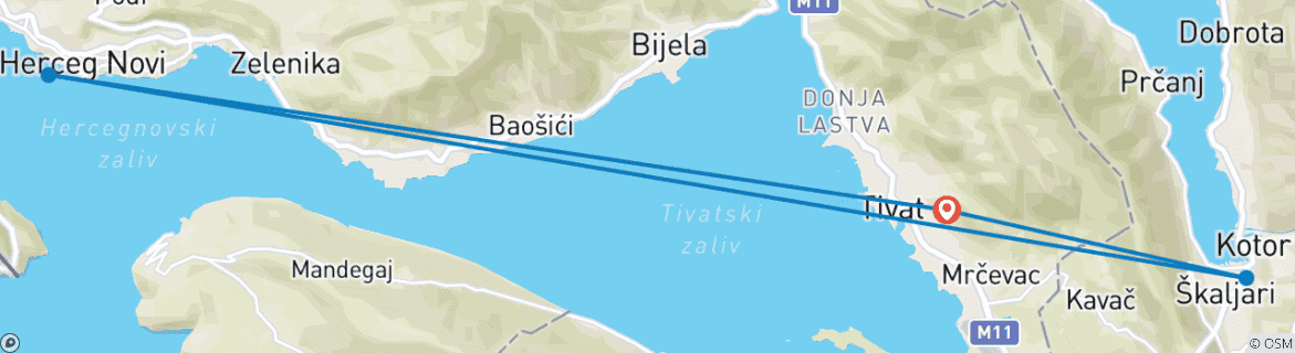 Image of a map showing the route of the tour