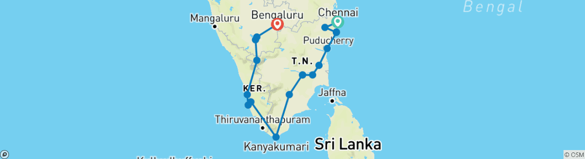 Image d'une carte montrant l'itinéraire du circuit