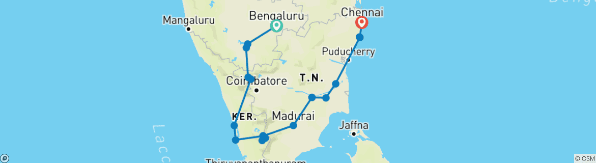 Foto van een kaart met de route van de rondreis