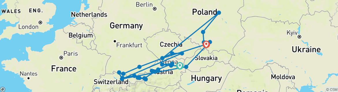 Foto van een kaart met de route van de rondreis